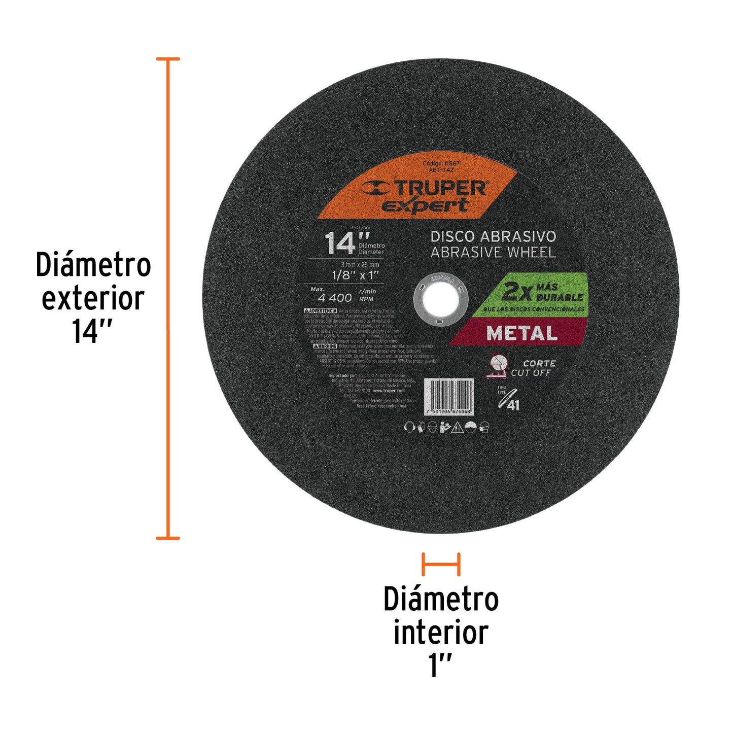 Disco para Corte Metal Tipo 41, Di metro 14"
