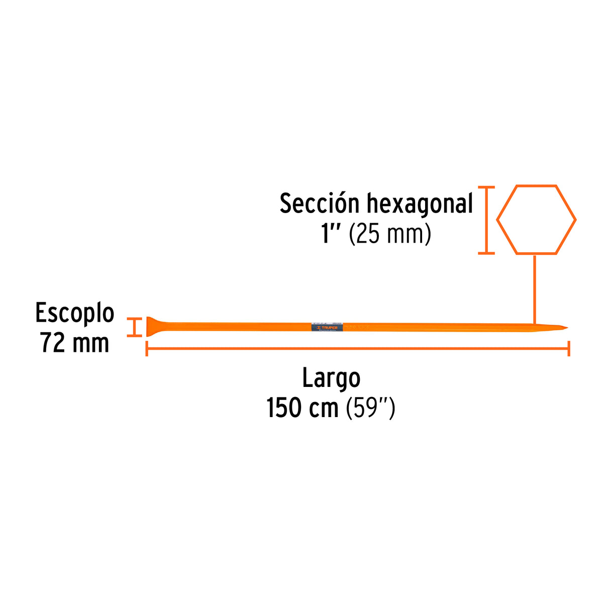 Barreta de Punta de 1" x 150 cm Escoplo Ancho