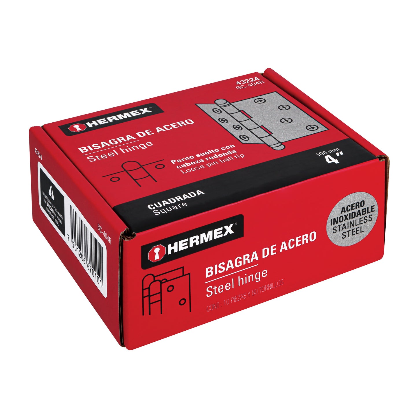 Bisagra Cuadrada 4" Acero Inoxidable, Redonda