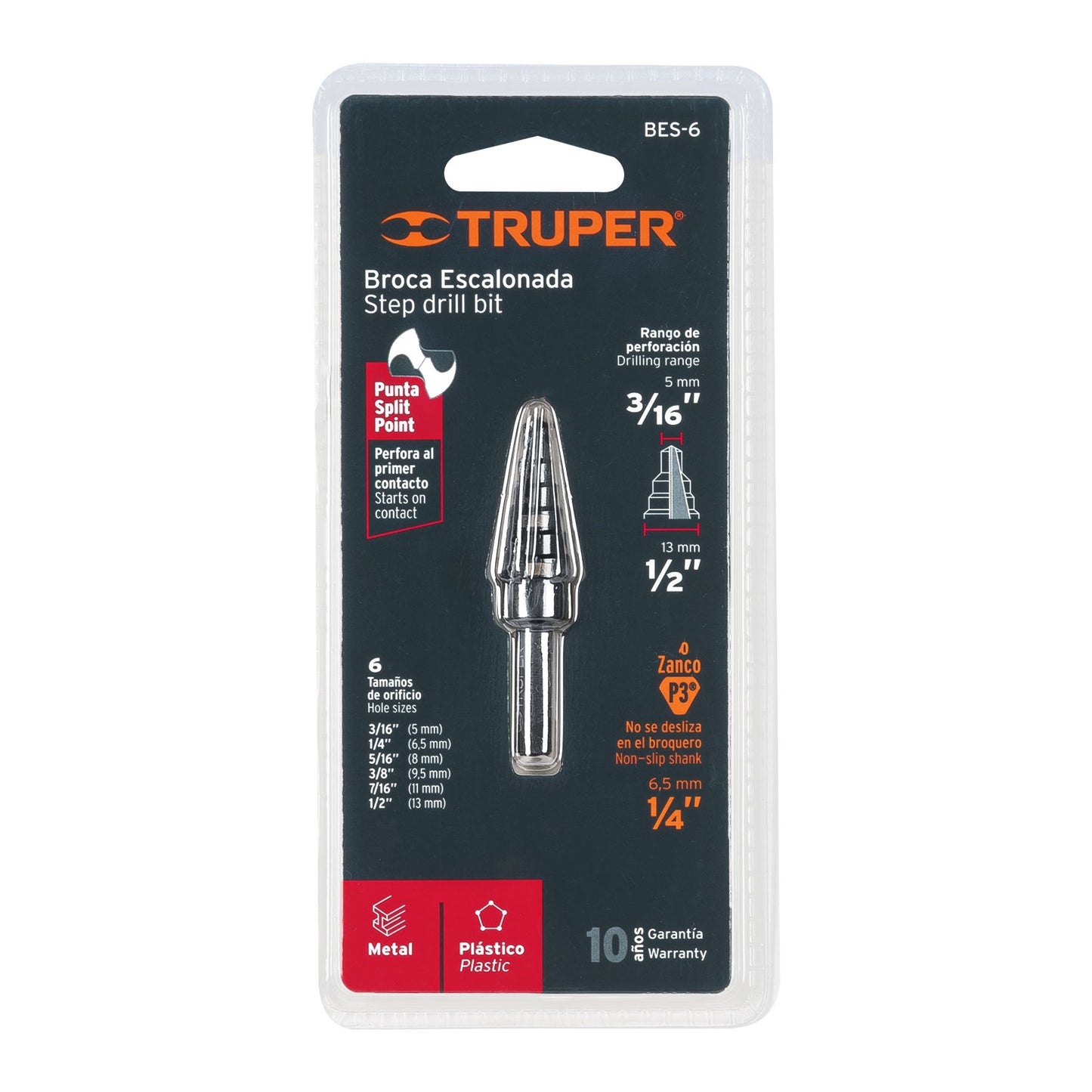 Broca Escalonada óxido Negro 6 Escalones 3/16" A 1/2"