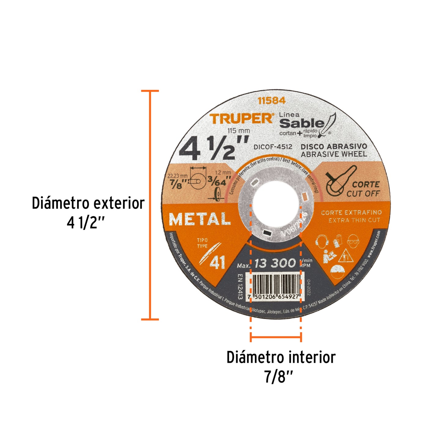 Disco Corte Extrafino Metal 4 1/2" x 1.2 mm