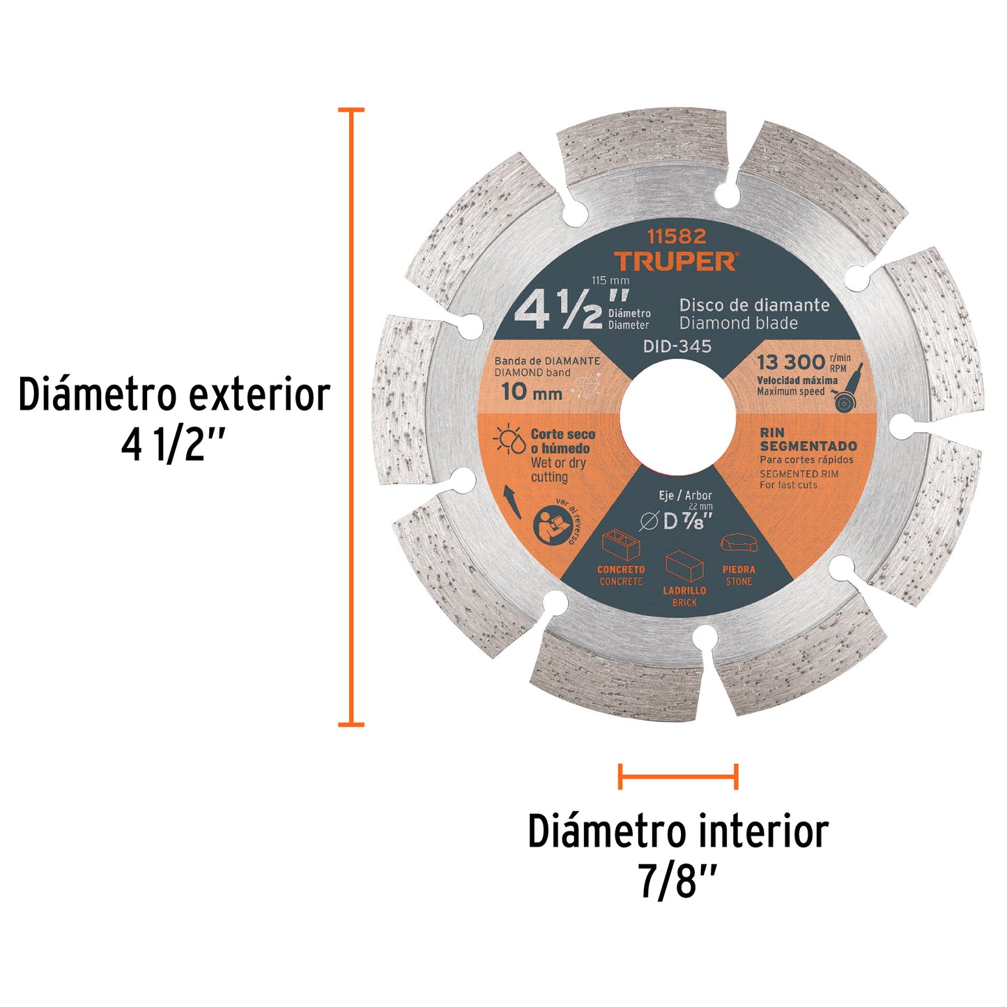 Disco de Diamente, Rin Segmentado, Diametro 4 1/2"