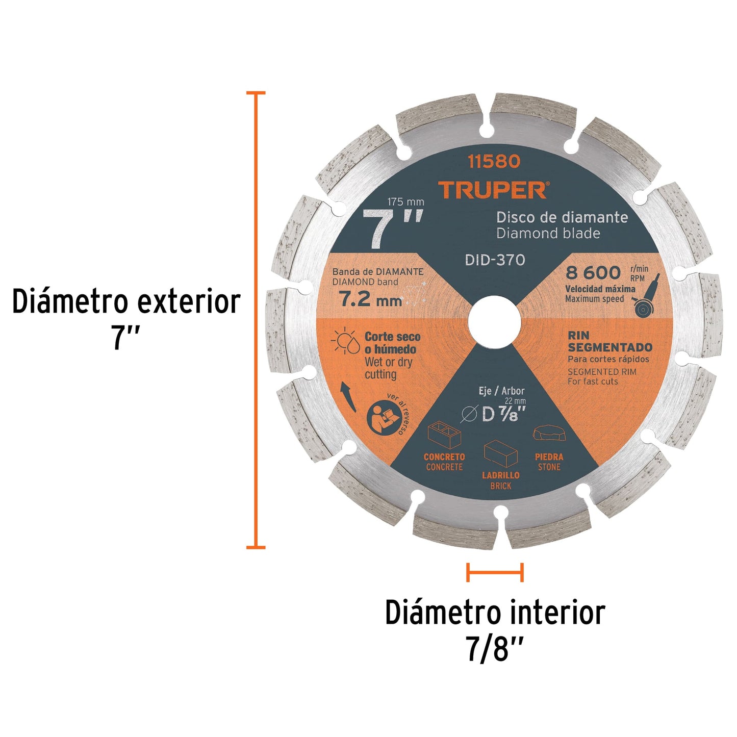 Disco de Diamante Rin Segmentado Di metro 7"