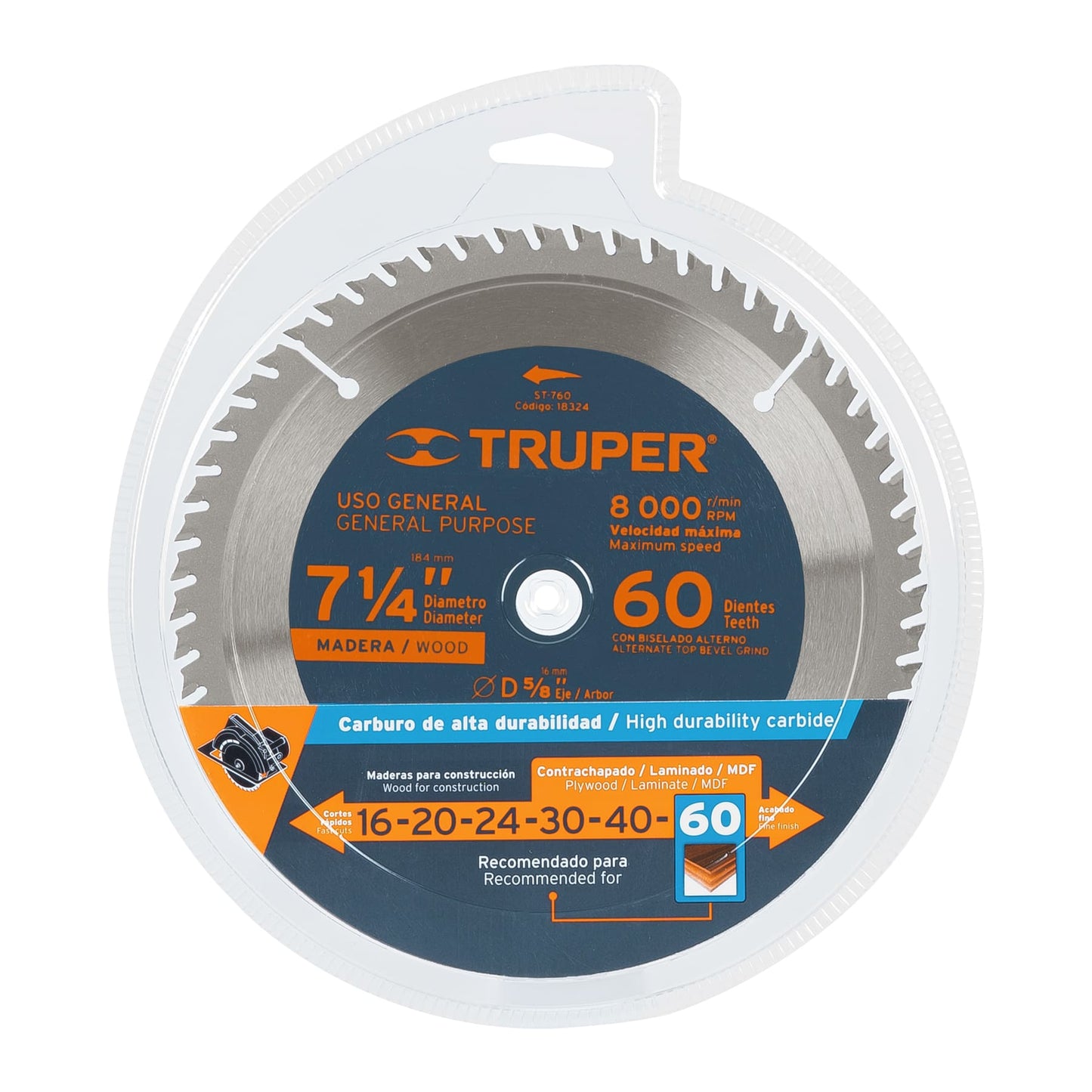 Disco Sierra Circular para Madera 7 ¬" 60 Dientes 5/8"