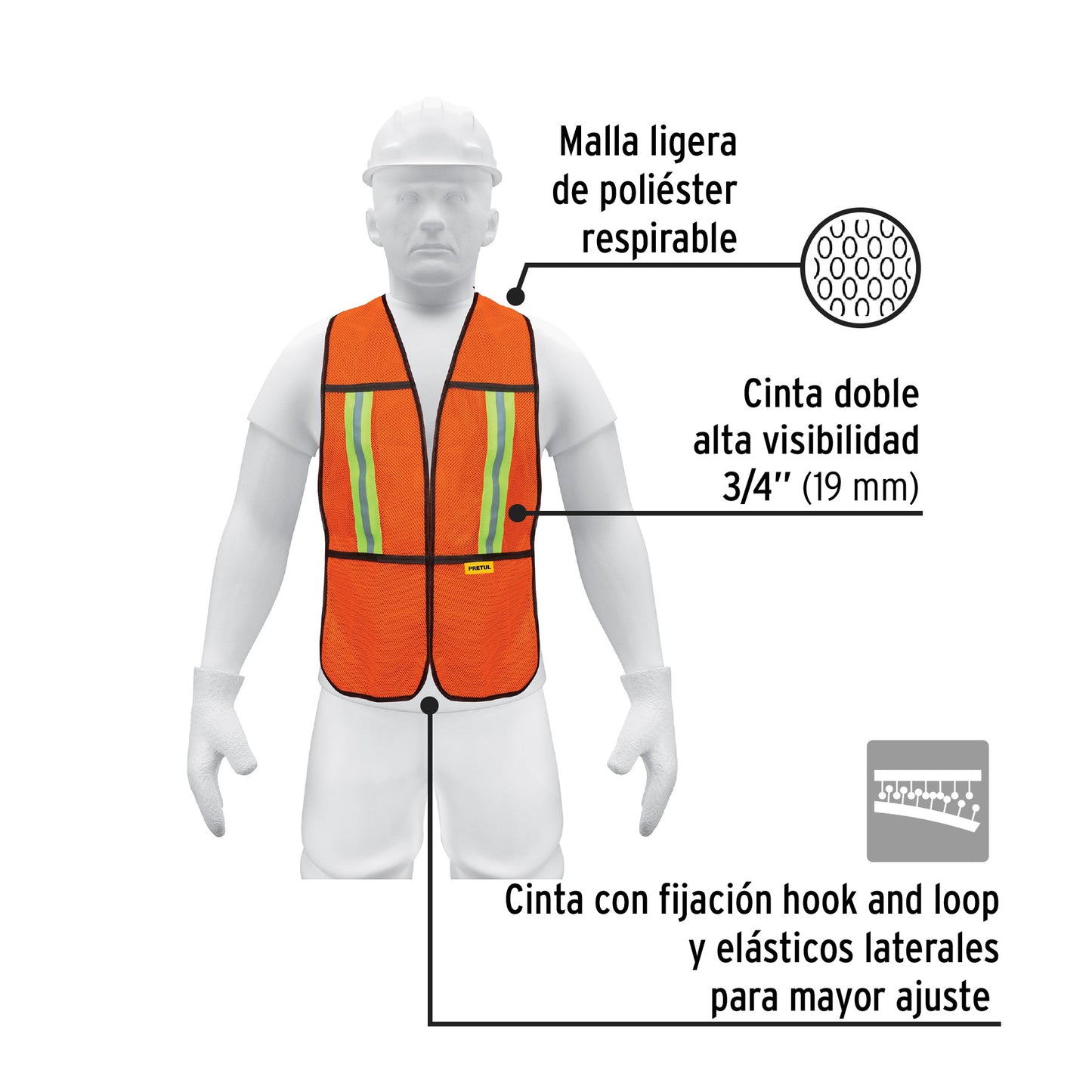 Chaleco de Seguridad con Cintas Reflejantes, Naranja