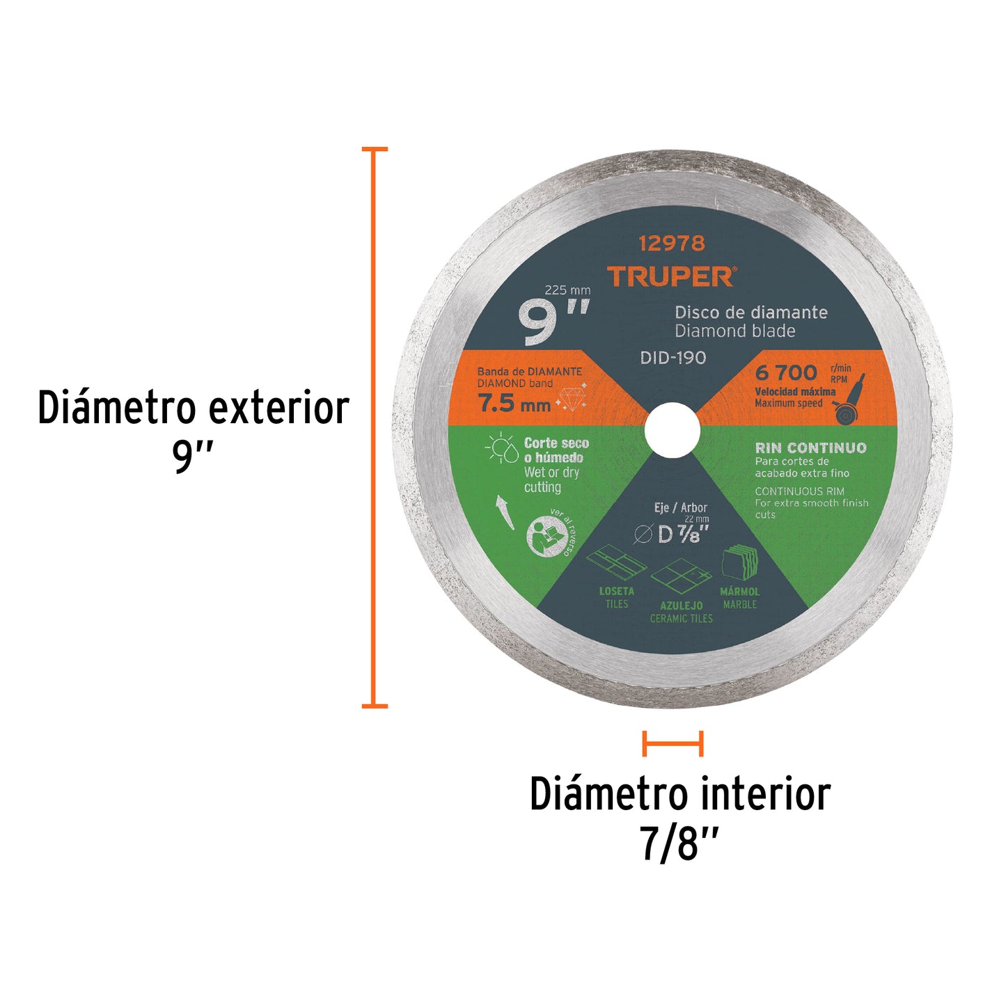 Disco Diamante, Rin Continuo, Diametro 9"