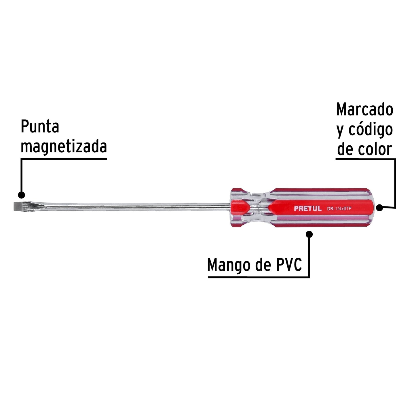Desarmador Plano 1/4" x 6" Mango PVC