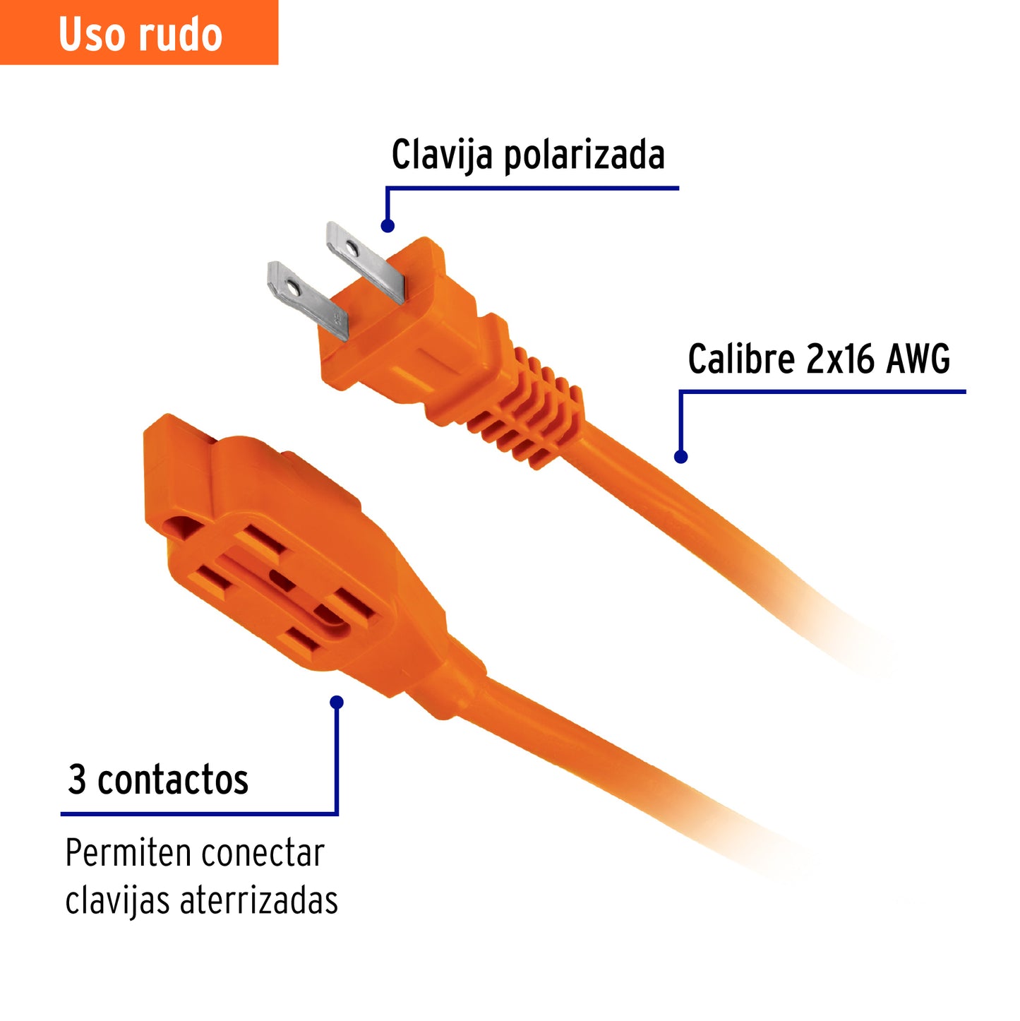 Extension Eléctrica Uso Rudo, 6 metros, Cal.16