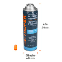 Lata de Gas Butano con V lvula Roscada, 275 gr