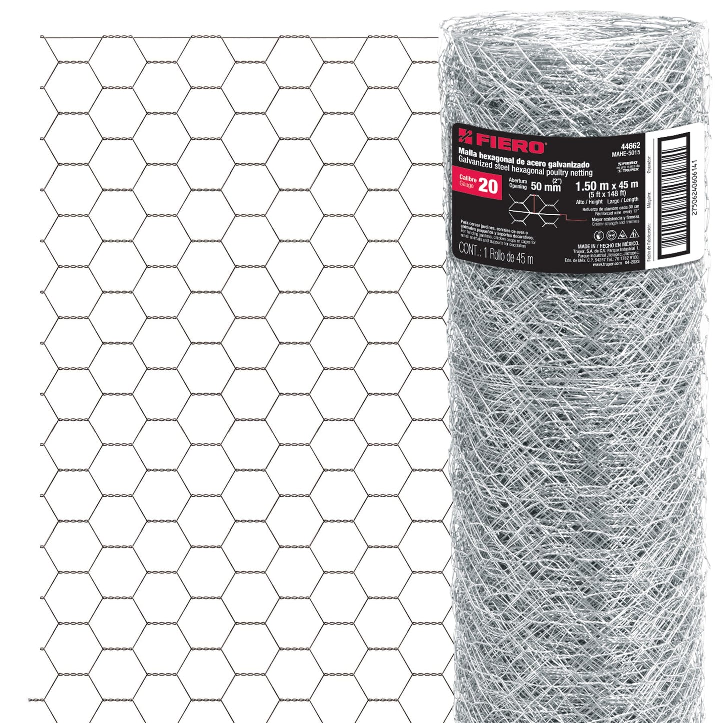 Malla Hexagonal 45 x 1.5 m, Calibre 20, Abertura 50 mm