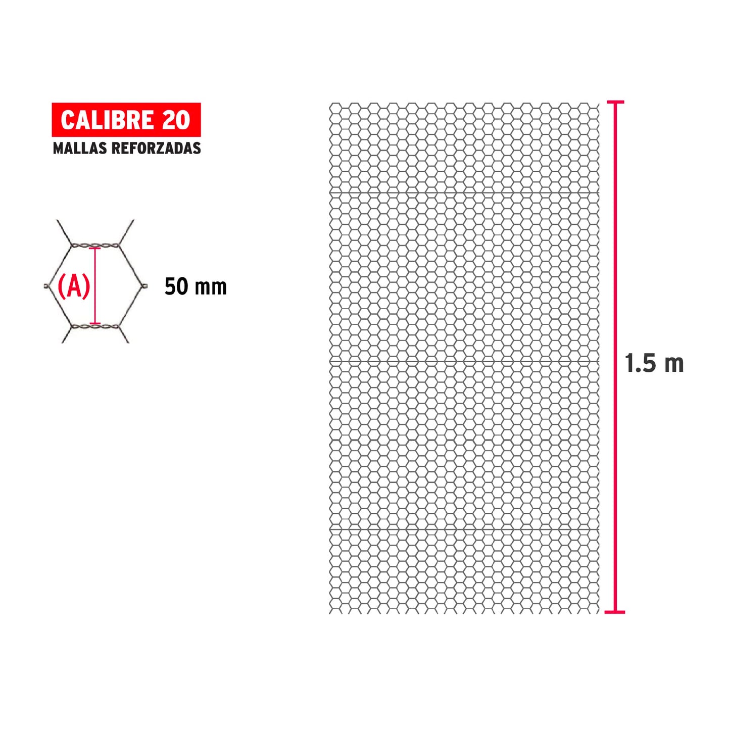 Malla Hexagonal 45 x 1.5 m, Calibre 20, Abertura 50 mm