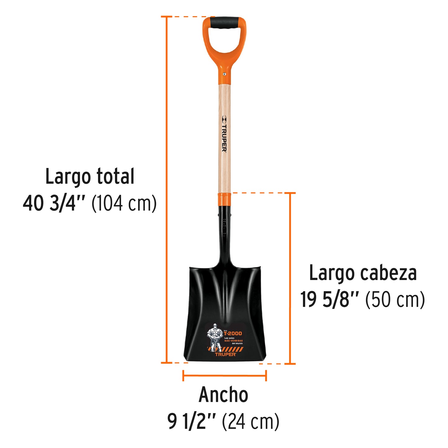 Pala T2000 Cuadrada con Puño y Mango 29" x 1/2"