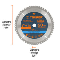 Disco Sierra Circular para Madera 7 ¬" 60 Dientes 5/8"